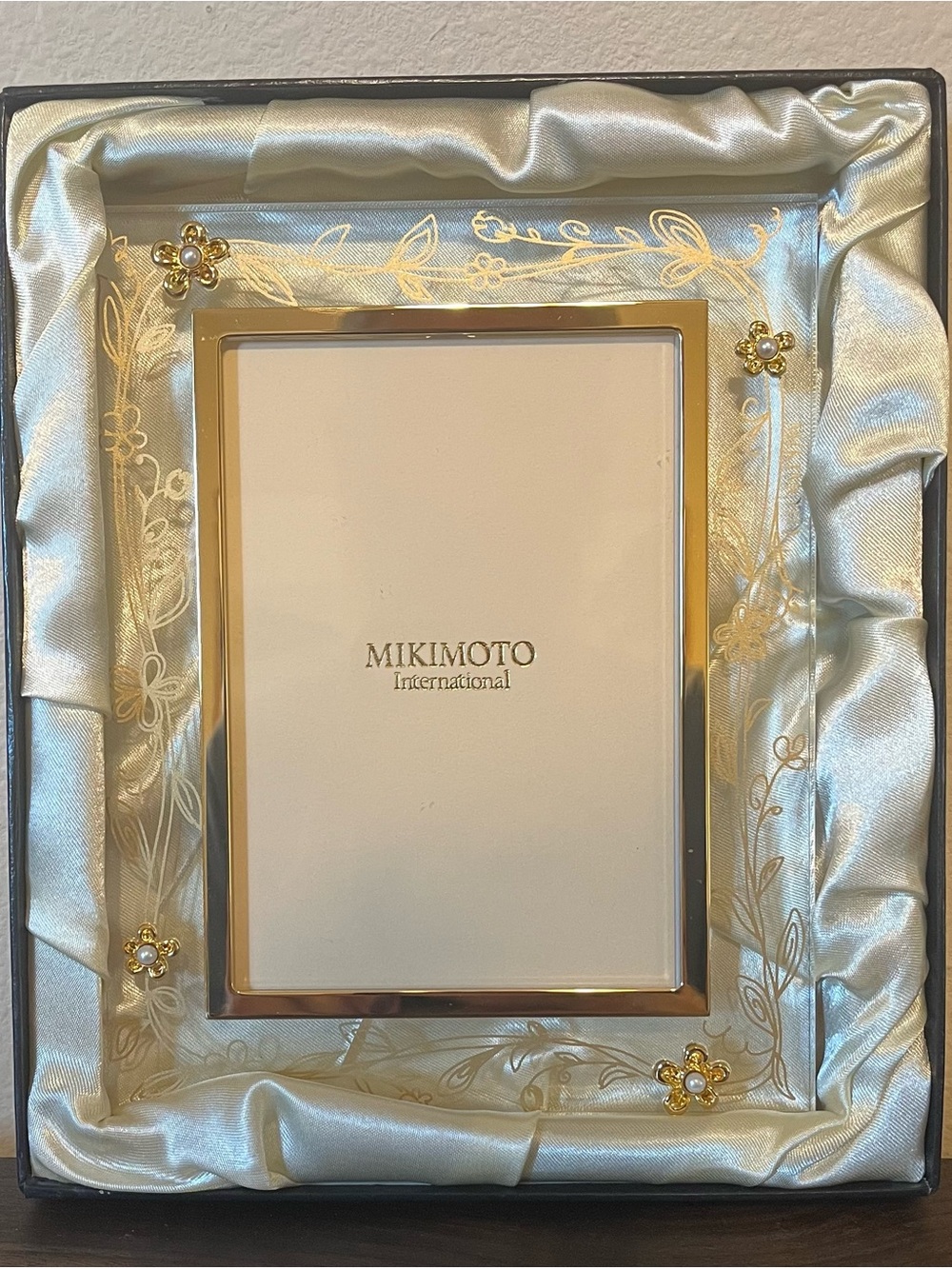 Mikimoto International Gold Tone Floral Pearl Picture Frame